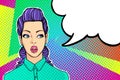 Woman face in pop art style. Royalty Free Stock Photo