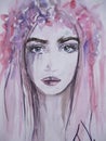 Woman face portrait. Abstract watercolor. Royalty Free Stock Photo