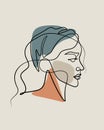 Woman face poster one line flourish art