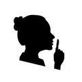 Woman face profile with hand, shhh icon on white, please keep quiet sign Royalty Free Stock Photo