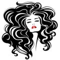 Woman face with red lips. Vector fashion illustration. Woman black silhouette