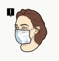 Woman face in respiratory mask