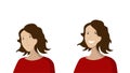 woman face sad and happy. Before and after reaction of a human mood. Character design. Flat vestor illustration