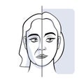 Woman face sagging jowls before after vector illustration