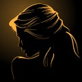 Woman face silhouette in backlight. Low Key.