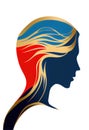 woman face silhouette with waves for cosmetics beauty salon logo design concept. Abstract female head silhouette for Royalty Free Stock Photo