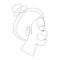 Woman face in single line art style. Continuous one line portrait with abstract gradient brush stroke for prints Royalty Free Stock Photo