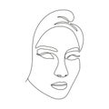 Woman face in single line art style. Vector Continuous one line portrait with abstract gradient brush stroke for prints Royalty Free Stock Photo