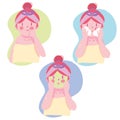 Woman face skin care routing cute illustration set