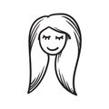 Woman face vector icon hand drawn doodle illustration black lines, girl eyes closed