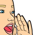 Woman face on white background. Retro girl screaming, gramophone. Vector Royalty Free Stock Photo