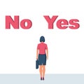 Woman is faced with a choice of yes or no. Decision business metaphor Royalty Free Stock Photo
