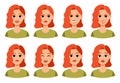 Woman faces. Sad and happy girl character, surprised and angry emotion, different smile people avatars, confused person Royalty Free Stock Photo