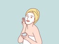 Woman facial mask cream on face simple korean style illustration