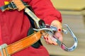 Woman and a fall protection harness Royalty Free Stock Photo