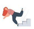 Woman falling down a flight of stairs. Injury and accident. Isolated vector illustration in flat style. Royalty Free Stock Photo