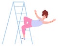 Woman falling from ladder. Danger accident. Injury crash