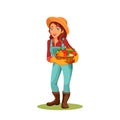 Woman farmer with apples, vector banner or clipart