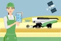 Woman farmer controls an autonomous harvester