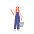 Woman farmer dairy farm female worker cartoon character standing with milk natural product in bucket