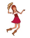 Woman farmer dancing with straw hat