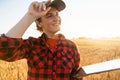 Woman farmer with a digital tablet Royalty Free Stock Photo