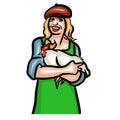 Woman-farmer-Lady-with-hen-clip-art-isolated-on-white-background