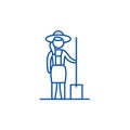 Woman farmer line icon concept. Woman farmer flat vector symbol, sign, outline illustration.