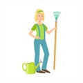 Woman Farmer With A Rake, Part Of Happy People And Their Professions Collection Of Vector Characters