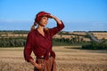 Woman farmer standing farmland smiling Female agronomist specialist farming agribusiness Happy positive caucasian worker Royalty Free Stock Photo