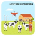 Smart farming. Robot shepherd. Livestock automation