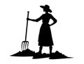 Woman Farmer working with a fork silhouette Royalty Free Stock Photo