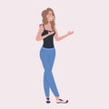 Woman fashion blogger standing pose smiling stylish girl posing female cartoon character full length