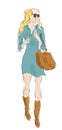 Woman with Fashion Clothes and Bag Royalty Free Stock Photo