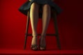 model woman beautiful concept foot leg shoe colorful red blue fashion. Generative AI. Royalty Free Stock Photo