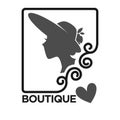 Woman fashion dress or hat boutique and atelier salon vector icon template