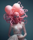 Woman fashion octopus party caucasian pink mask halloween beauty care head face latex adult Royalty Free Stock Photo