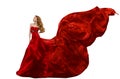 Woman Fashion Red Dress, Gown Waving on Wind, Flying Silk Fabric Royalty Free Stock Photo