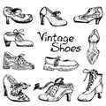 Woman Fashion - Shoe Collection. Vintage Vector Hand-drawn Illustration