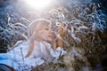 Woman in feather grass