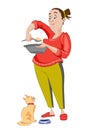 Woman feeding her cat Vector illustration cartoon characters Royalty Free Stock Photo