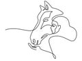 Woman feeds horse. Continuous one line drawing art.