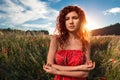 Woman feel freedom and enjoying the nature Royalty Free Stock Photo