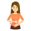 Woman feel pain in the stomach. Diarrhea or constipation