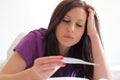 Woman feeling depressed and sad after looking at pregnancy test