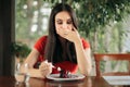 Woman Feeling Sick From Eating Chocolate Cake Royalty Free Stock Photo