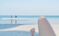 Woman feet closeup of girl relaxing on beach Royalty Free Stock Photo