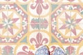 Woman feet on colorful tiles on asian street. Oriental travel banner template with text place Royalty Free Stock Photo