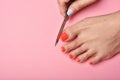 Red nail pedicure, Beauty salon concept Royalty Free Stock Photo