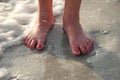 Woman Feet in Shallow Ocean Waves